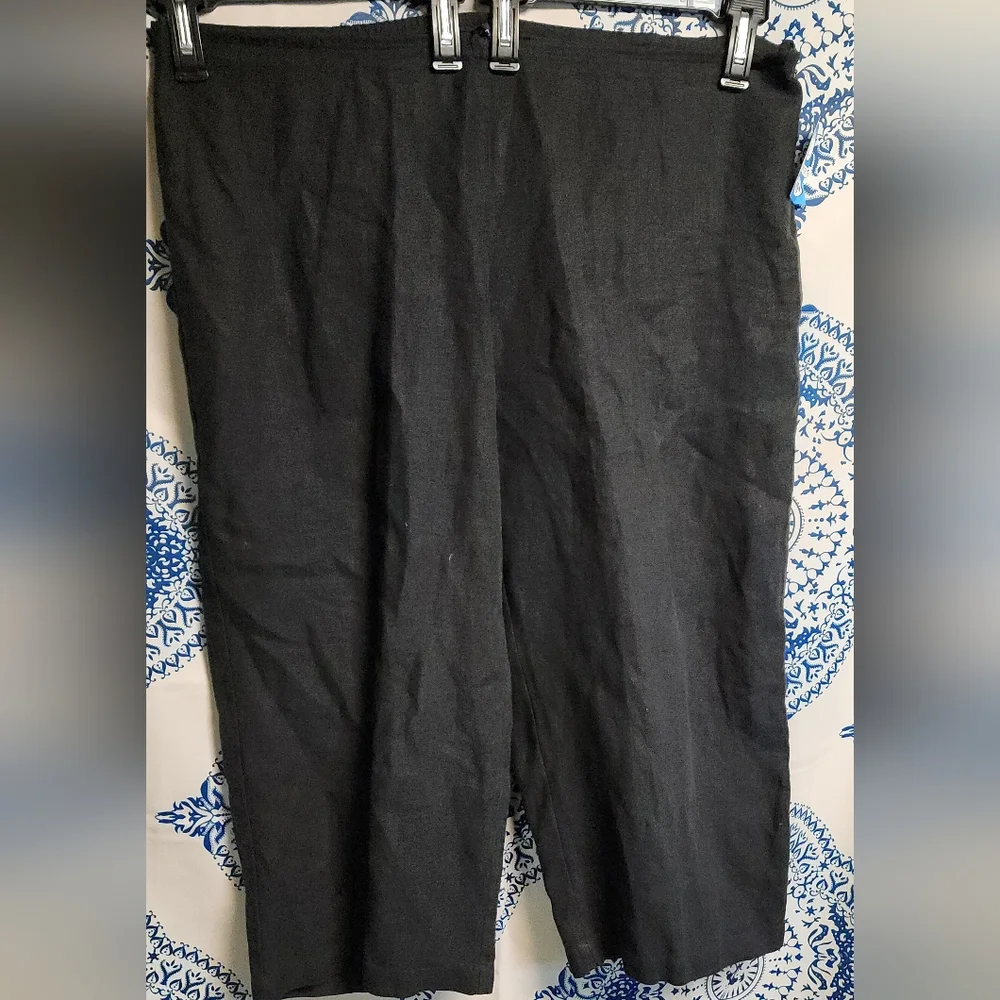Eileen Fisher black linen crop wideleg pants.  Sz XL.  New - Picture 2 of 6